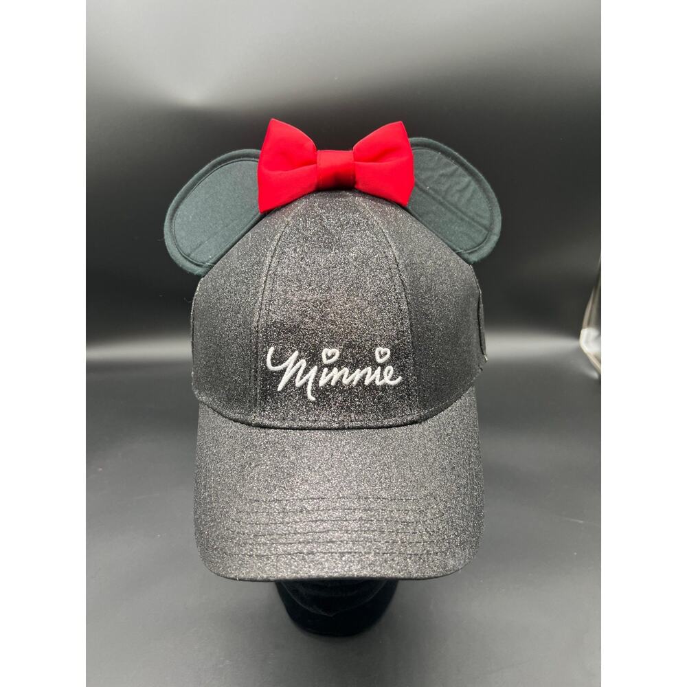 Minnie Mouse Ears Snapback Hat Black One Size Shiny Bow Disney